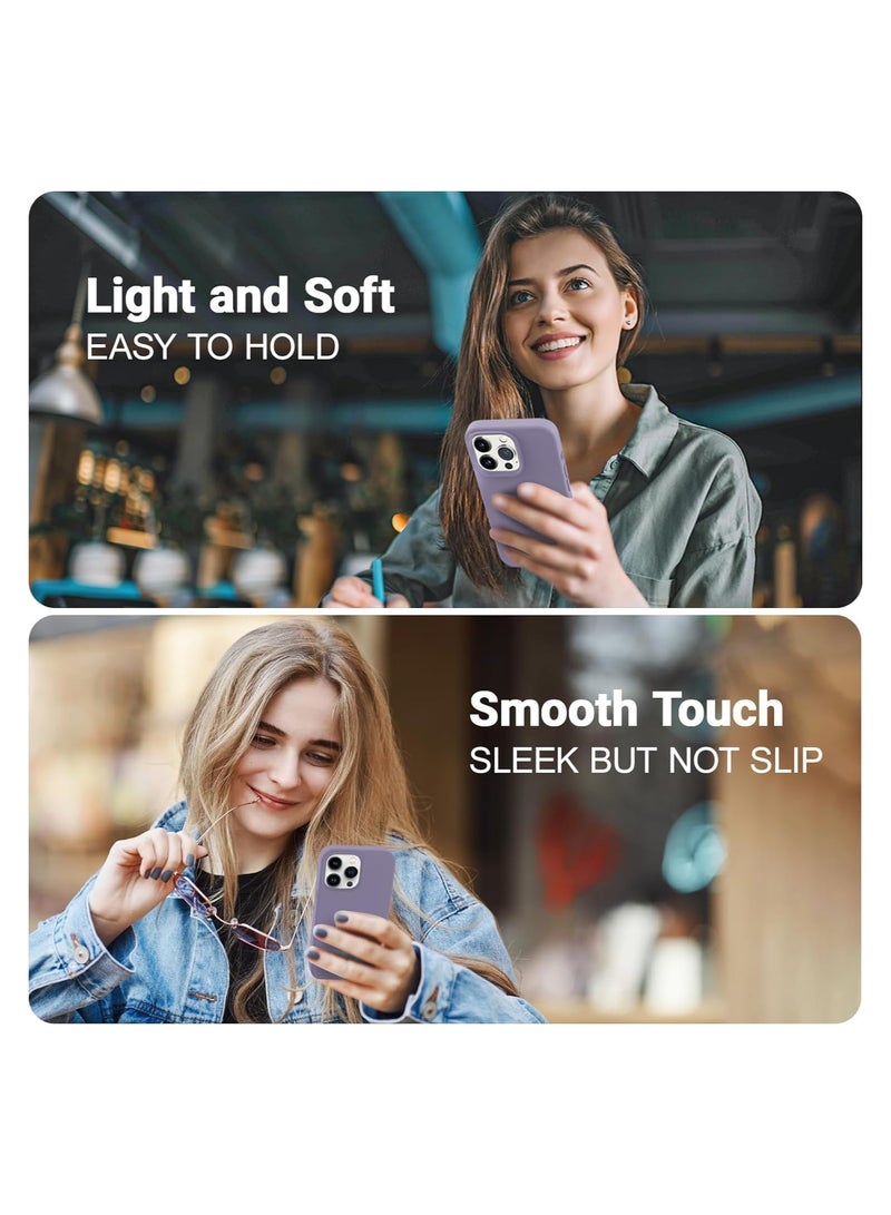 حافظة متوافقة مع آيفون 15 برو مع واقي شاشة زجاجي مقسى 9H، حافظة واقية رفيعة من السليكون السائل الممتاز (رمادي فاتح) - Image 5