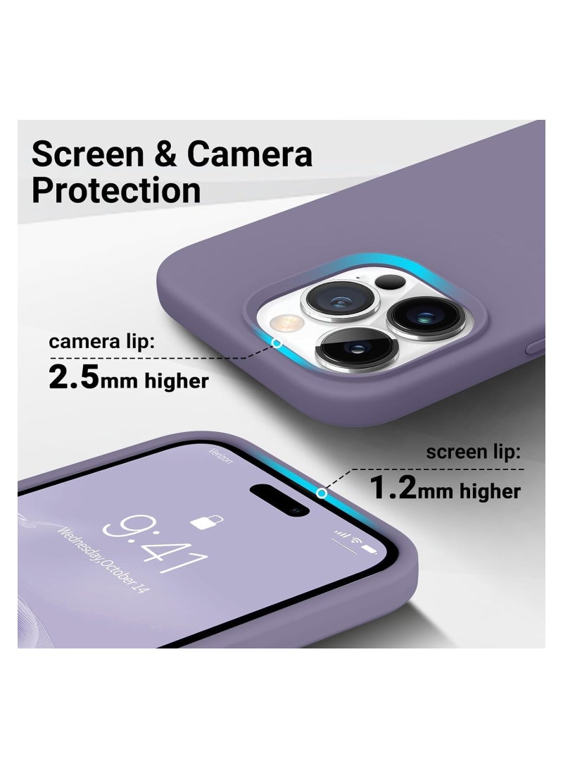 حافظة متوافقة مع آيفون 15 برو مع واقي شاشة زجاجي مقسى 9H، حافظة واقية رفيعة من السليكون السائل الممتاز (رمادي فاتح) - Image 3