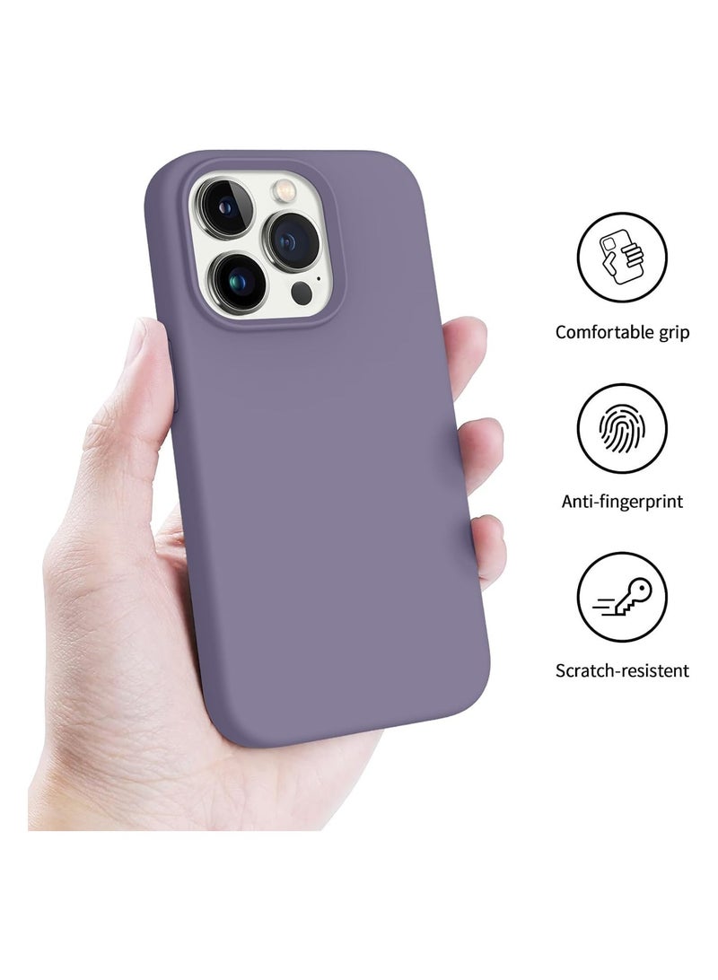 حافظة متوافقة مع آيفون 15 برو مع واقي شاشة زجاجي مقسى 9H، حافظة واقية رفيعة من السليكون السائل الممتاز (رمادي فاتح) - Image 4