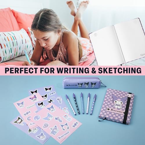 Get Trend Hello Kitty Gifts Kuromi Stationary Set Cute Notebooks Pens Kawaii Pencil Case Anime Stickers Cute Stuff Journal Accessories Gift for Teens (Purple Kuromi) - Image 3