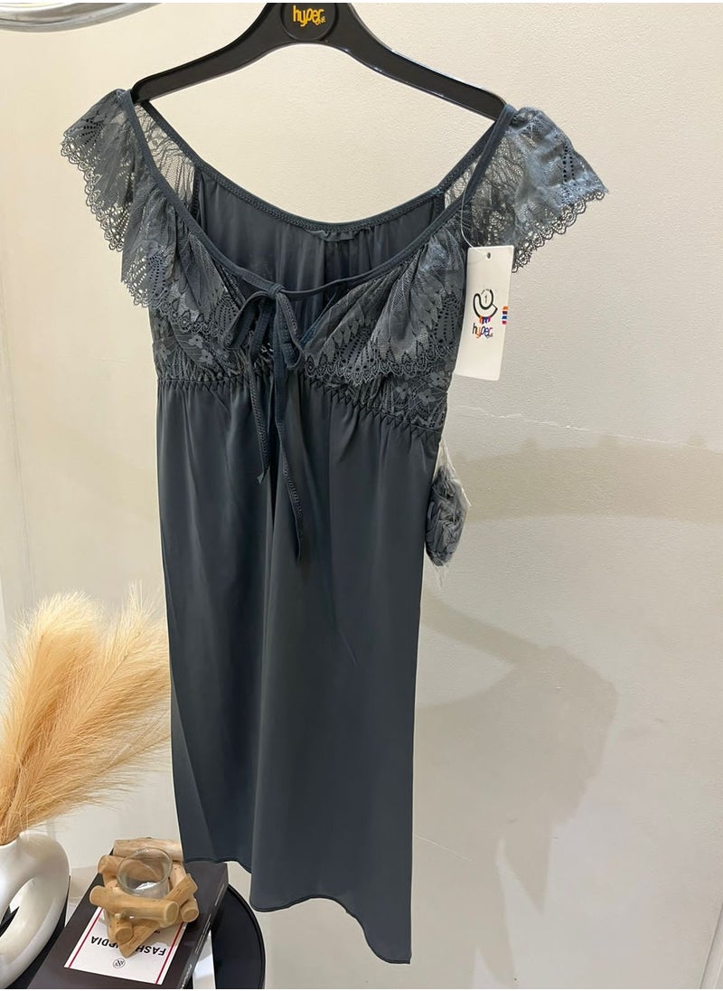 Hyper One - Women's Velvet Lace Nightgown Grey - Image 1