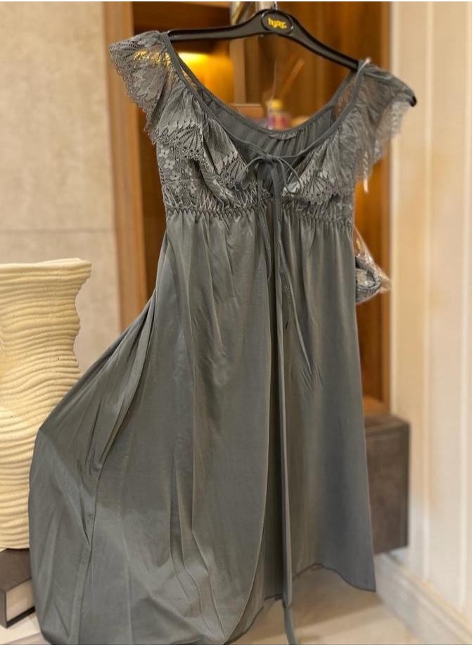 Hyper One - Women's Velvet Lace Nightgown Grey - Image 1