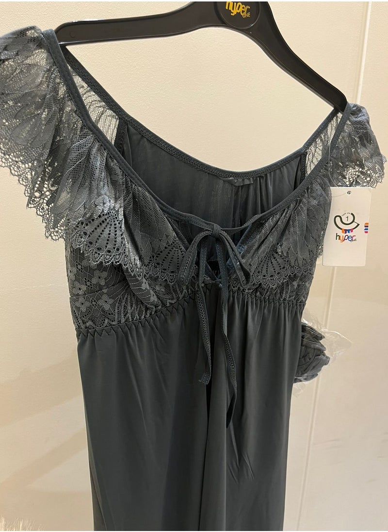 Hyper One - Women's Velvet Lace Nightgown Grey - Image 1