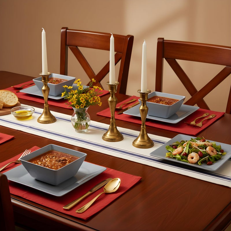 TP 12-Piece Melamine Dinnerware Sets, Plates and Bowls Dishes Set for 4, Break-Resistant & Non-Microwavable, Lightweight Square Dinner Plates, Grey - Image 5