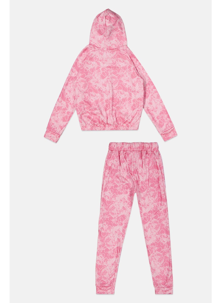 Body Glove Kids Girl 2 Pieces Allover Print Sweatshirt And Pant Set, Pink  - Image 2
