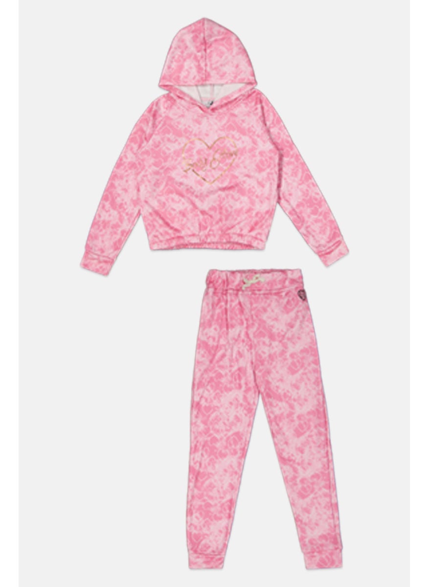 Body Glove Kids Girl 2 Pieces Allover Print Sweatshirt And Pant Set, Pink  - Image 1