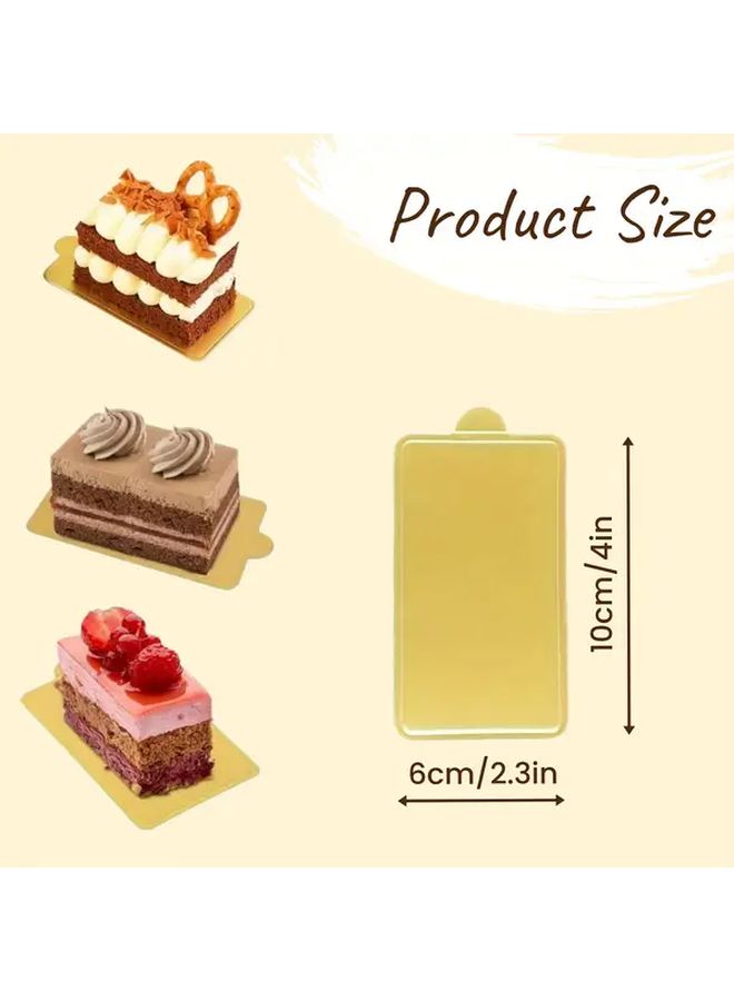 Food Grade Golden Mousse Cake Base Rectangle Mini Cardboard Cupcake Boards 50 Pieces 10x6cm Easy Grip Handle Disposable Dessert Stands For Wedding Birthday Party Baking Supplies - Image 2