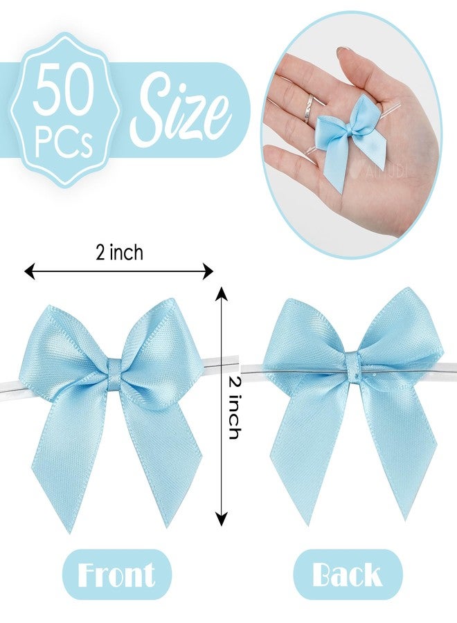 AIMUDI Baby Blue Satin Bows 2" Satin Bow for Gift Wrapping Small Bows with Twist Ties Premade Ribbon Bow for Crafts Cake Pop Treat Bags Wedding Bridal Shower Birthday Party Easter Decoration, 50 PCs - Image 2