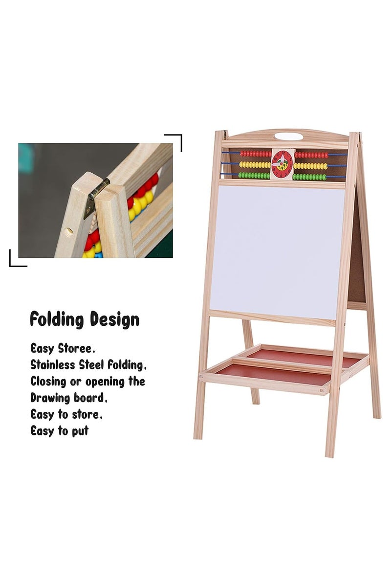 MOMENT Children's Drawing Board [46 x 92 cm] Double-Sided Magnetic Drawing Board Lifting Easel Children's Small Blackboard Solid Wood Writing Board - Image 3