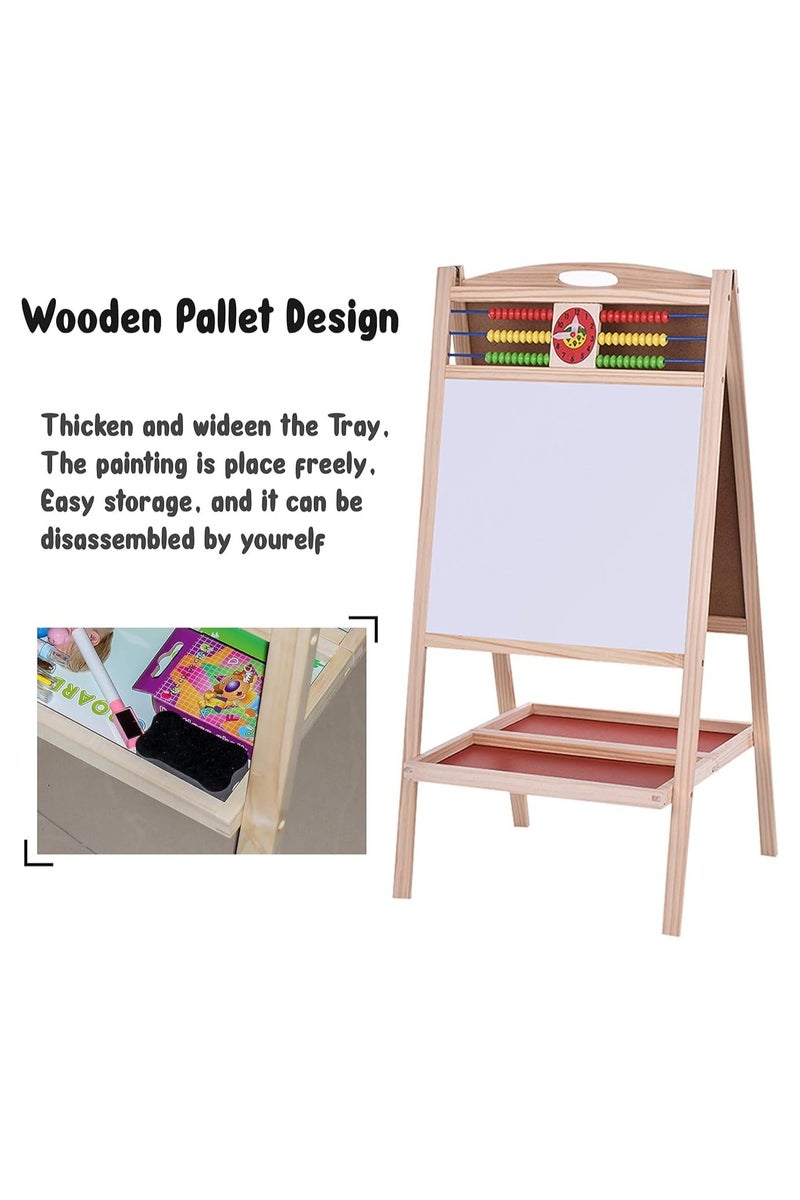 MOMENT Children's Drawing Board [46 x 92 cm] Double-Sided Magnetic Drawing Board Lifting Easel Children's Small Blackboard Solid Wood Writing Board - Image 4