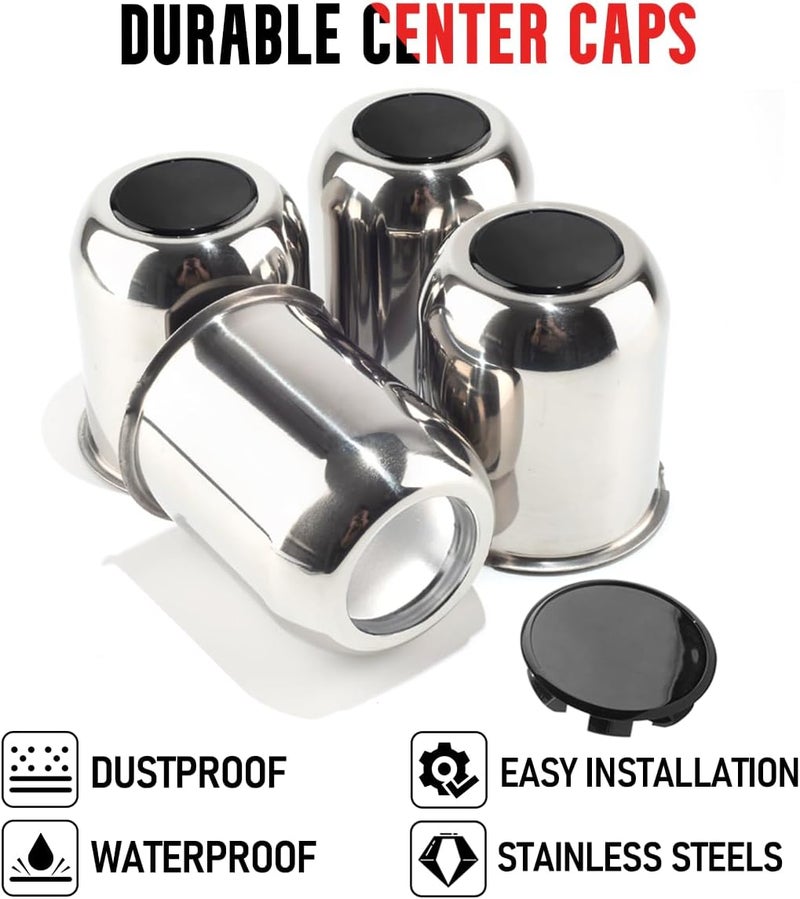 RTRHINOTUNING 4 PCS 3.74in Stainless Steels Wheel Center Caps for 3.74in / 95mm Trailer Truck Rim Center Hole, Push Through Hub Caps 4.33in Height - Image 4