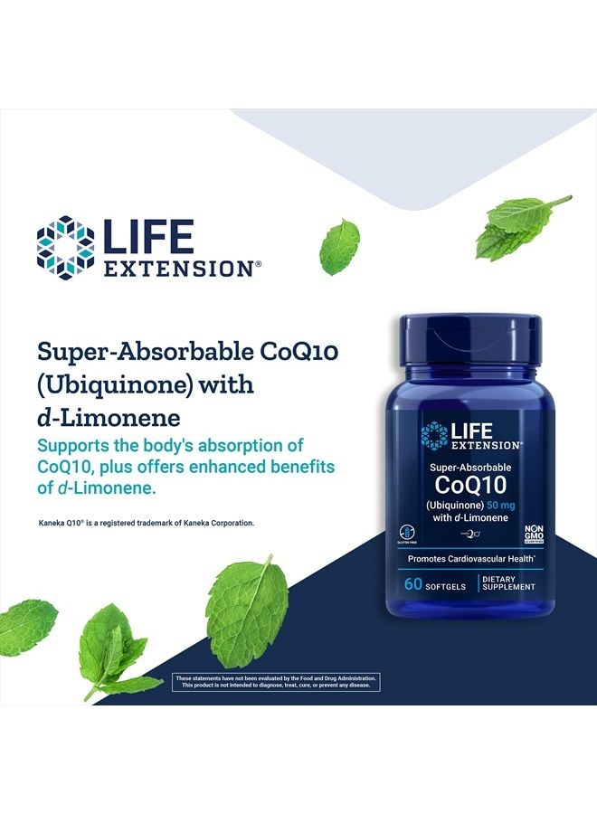 Life Extension Super-Absorbable CoQ10 with D-Limonene 50mg - High Absorption Ubiquinone Kaneka Q10 Supplement for Energy and Heart & Brain Health Support - Non-GMO, Gluten Free - 60 Softgels - Image 4