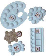 FIRST CLICK Painting Palettes for Art 301 no. 22X17 cm & Flower Shaped 14X9.5 cm, Mini 12X7.5 cm, Medium Rectangle Shaped16X9 cm, Turtle Shaped13X9 cm Palettes Set of 5 pcs Pure White Plastic - Image 1