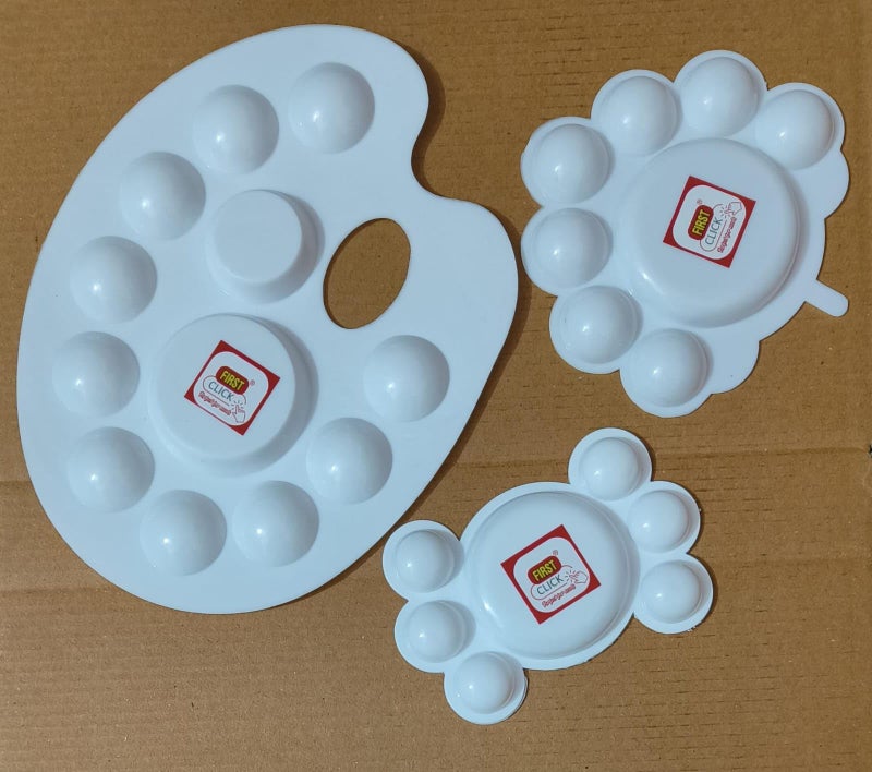 FIRST CLICK Painting Palettes for Art 301 no. 22X17 cm & Flower Shaped 14X9.5 cm, Mini 12X7.5 cm, Medium Rectangle Shaped16X9 cm, Turtle Shaped13X9 cm Palettes Set of 5 pcs Pure White Plastic - Image 4