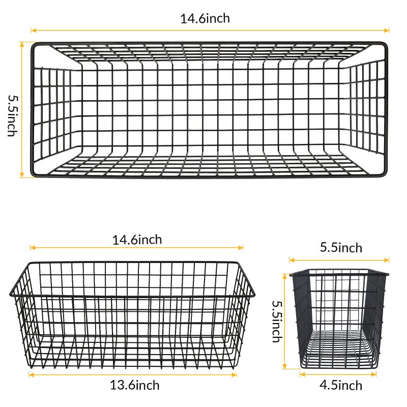 KINLINK 2 Sets Extra Large Hanging Wall Basket, Black Metal Wire Baskets with Steel Hooks for Organizing, WallmountedFruit Vegetable Toy Snack Storage, Home Kitchen Bathroom Laundry Pantry Organizer - Image 2
