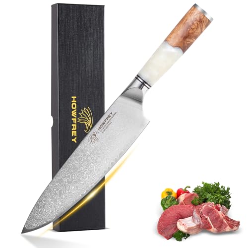 howfrey Damascus Chef Knife 8 Inch, 67-Layer Japanese Kitchen Knives Sharp VG-10 High Carbon Stainless Steel with Ergonomic Pakkawood Handles, Elegant Gift Box Packaging for Home and Kitchen - Image 1