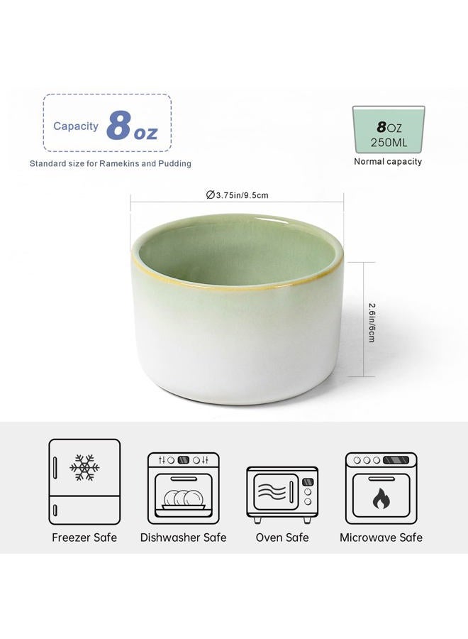 UNICASA Ramekins Creme Brulee Porcelain, Baking Dishes Ramekins set of 2 x 240 ml, Bowl for Custard, Pudding, Souffle Cups, Oven Safe - Green - Image 2