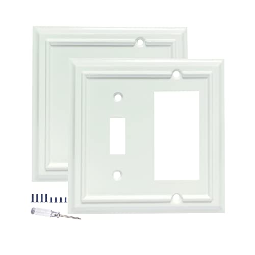 Funkiim Wall Plates, Decorator/Toggle Switch Plate Combination, Outlet Covers,Bamboo Fiber Material Wall Plate, Standard Size Wall Plates of various styles, White (2 Gang Toggle/Decorator 2 Pack) - Image 1