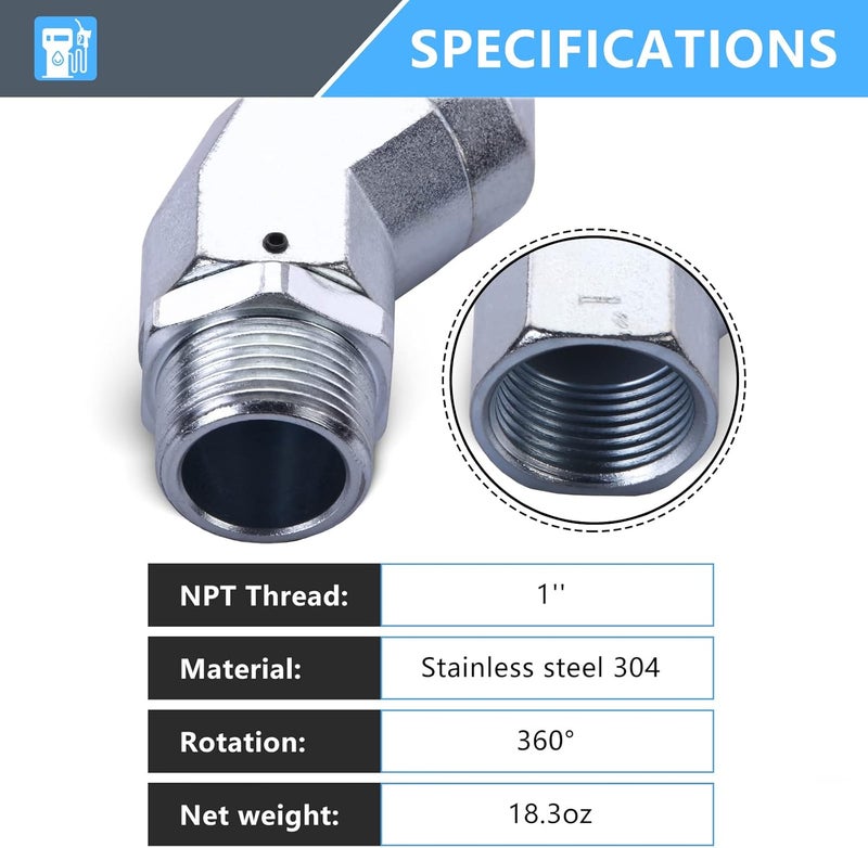 TAUSOM 1-inch fuel hose swivel kit, 360° rotating zinc alloy adapter, fuel hose swivel NPT heavy-duty leak-proof connector, hose swivel suitable for diesel transfer pumps and gasoline tanks - Image 2