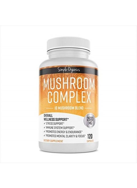Mushroom Complex, 10 Mushroom Blend for Energy and Immune Support, with Organic Lion's Mane, Cordyceps, Reishi, Chaga, Maitake, Shiitake, Enoki, 2600mg per Serving, 120 Vegan Capsules