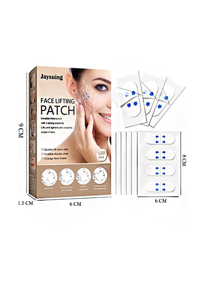 Jaysuing Face Lifting Patch 120 Pcs, Waterproof High Elasticity Invisible Facial Tape, V Shape Face Lift Tape Stickers for Skin Facial Wrinkles Double Chin - Image 2