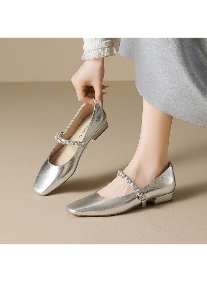 RED DRAGONFLY Years Women's Shoes Rhinestone One-strap Mary Jane Shoes Chunky Heel Commuter Shoes Women's Flats - Image 2