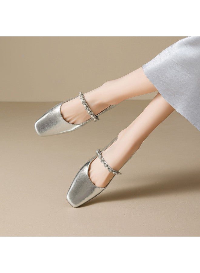 RED DRAGONFLY Years Women's Shoes Rhinestone One-strap Mary Jane Shoes Chunky Heel Commuter Shoes Women's Flats - Image 5