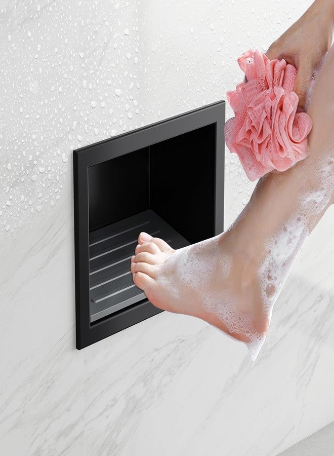 Qeke Shower Foot Rest for Shaving Legs, 304 Stainless Steel Footrest Niche with Shaving Holder, Recessed Shower Step for Shaving Legs, Matte Black - Image 1