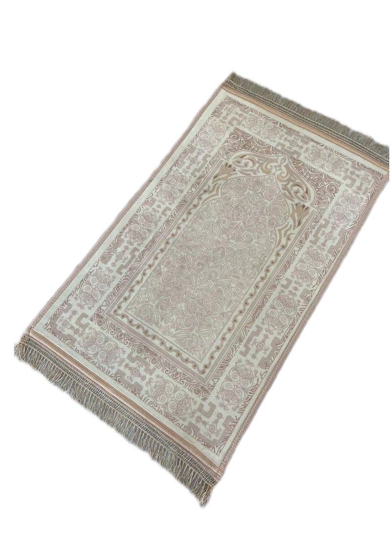 Traditional Turkish Prayer Mat, 70x110 cm Large Portable, Multicolor Islamic Prayer rug, Janamaz Sajjadah for Muslim Men and Women - Beige