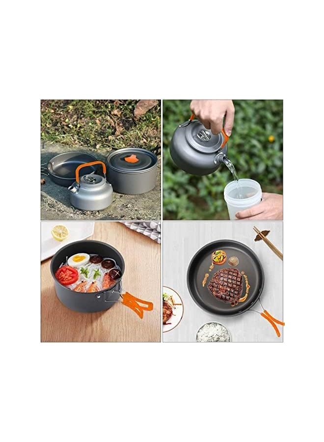 PROMASS طقم طهي للتخييم 9 قطع - أدوات طهي للتخييم مع 3 أطباق، ملحقات خفيفة الوزن للتخييم لعدد 2-3 أشخاص لمغامرات الهواء الطلق، صيد السمك - Image 5