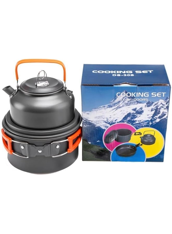 PROMASS طقم طهي للتخييم 9 قطع - أدوات طهي للتخييم مع 3 أطباق، ملحقات خفيفة الوزن للتخييم لعدد 2-3 أشخاص لمغامرات الهواء الطلق، صيد السمك - Image 4