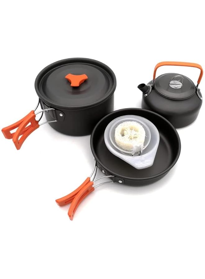 PROMASS طقم طهي للتخييم 9 قطع - أدوات طهي للتخييم مع 3 أطباق، ملحقات خفيفة الوزن للتخييم لعدد 2-3 أشخاص لمغامرات الهواء الطلق، صيد السمك - Image 2