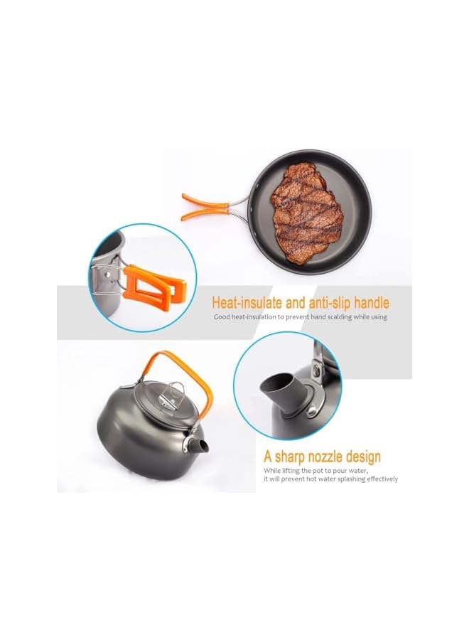 PROMASS طقم طهي للتخييم 9 قطع - أدوات طهي للتخييم مع 3 أطباق، ملحقات خفيفة الوزن للتخييم لعدد 2-3 أشخاص لمغامرات الهواء الطلق، صيد السمك - Image 3