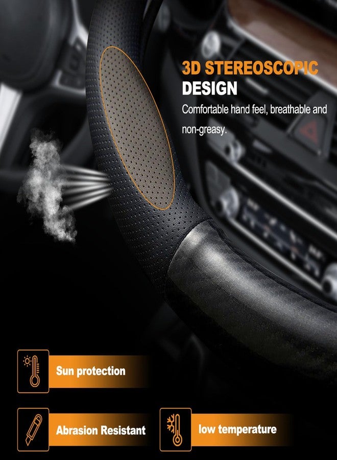 غطاء عجلة قيادة رياضي من الجلد وألياف الكربون من نوسكسوس، طقم جلد فاخر وأنيق مانع للانزلاق، مقاس 15 بوصة، مناسب لجميع أنواع عجلات القيادة. - Image 4