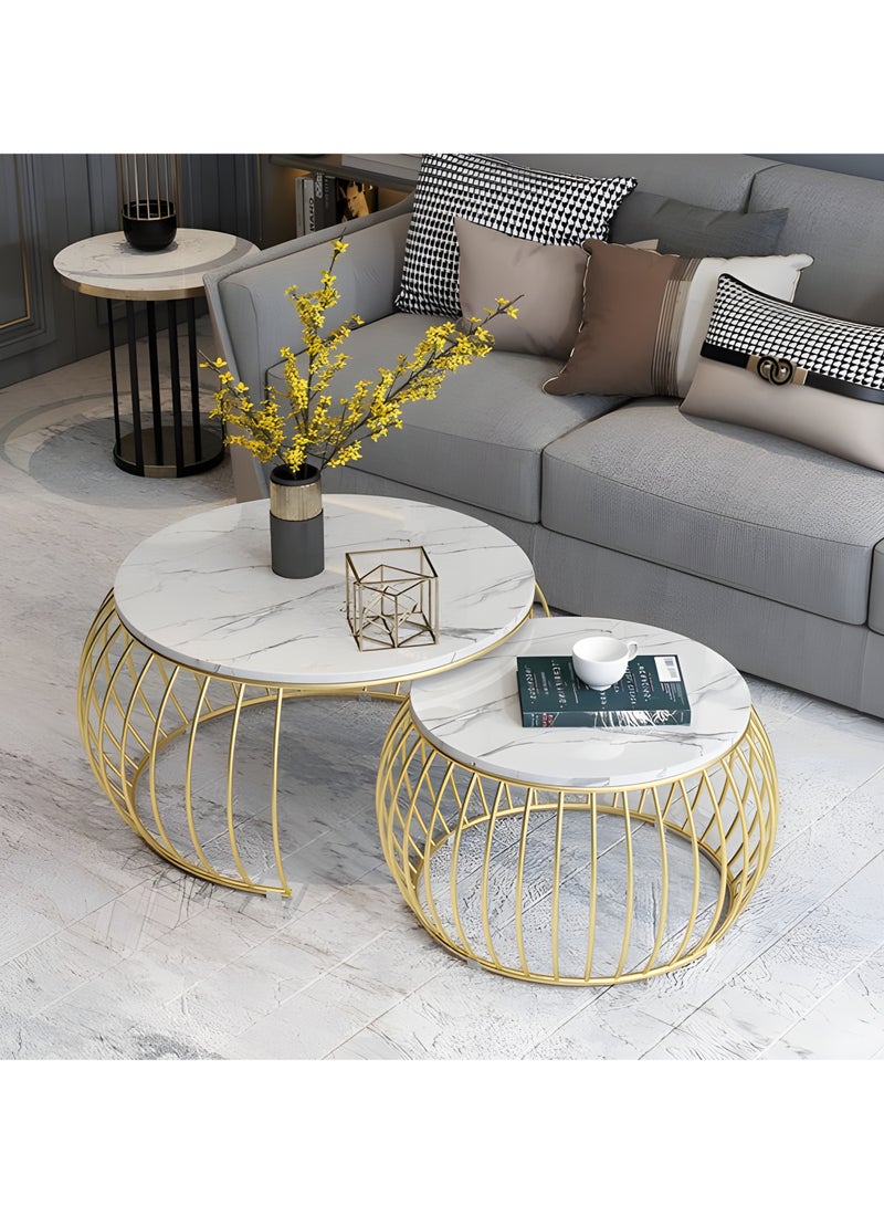 l'elefante Modern Luxury Round Coffee Table – White MDF Wooden Top with Gold Iron Legs – Elegant Minimalist Centerpiece for Living Room, Majlis, Office, Hotel – Ready to Use, No Assembly – Durable Metal Frame – Arabic Home Decor Style  - Image 2