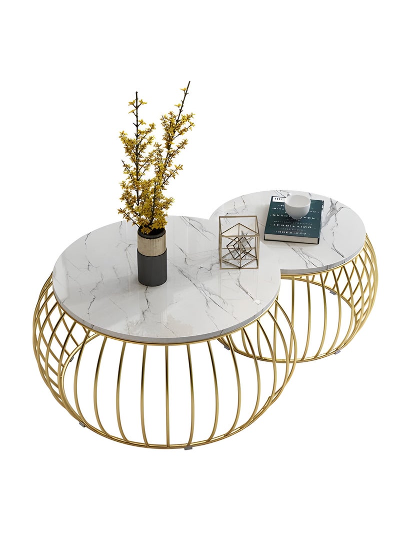 l'elefante Modern Luxury Round Coffee Table – White MDF Wooden Top with Gold Iron Legs – Elegant Minimalist Centerpiece for Living Room, Majlis, Office, Hotel – Ready to Use, No Assembly – Durable Metal Frame – Arabic Home Decor Style  - Image 1