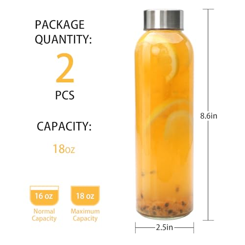 Brajttt Glass Juice Bottle with Lids16oz Juicing Bottles Reusable Clear Glass Water Bottles 16 oz with Stainless Steel Airtight CapJuice Beverage Container Leak ProofSet of 2 - Image 3