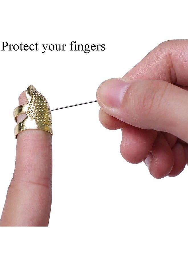 2 Pcs Sewing Thimble Finger Protector, Adjustable Finger Metal Shield Protector Pin Needles Sewing Quilting Craft Accessories DIY Sewing Tools Needlework (Gold) - Image 4