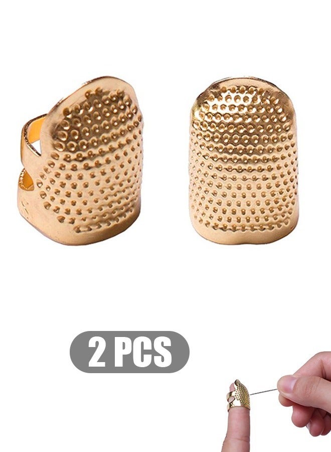 2 Pcs Sewing Thimble Finger Protector, Adjustable Finger Metal Shield Protector Pin Needles Sewing Quilting Craft Accessories DIY Sewing Tools Needlework (Gold) - Image 1