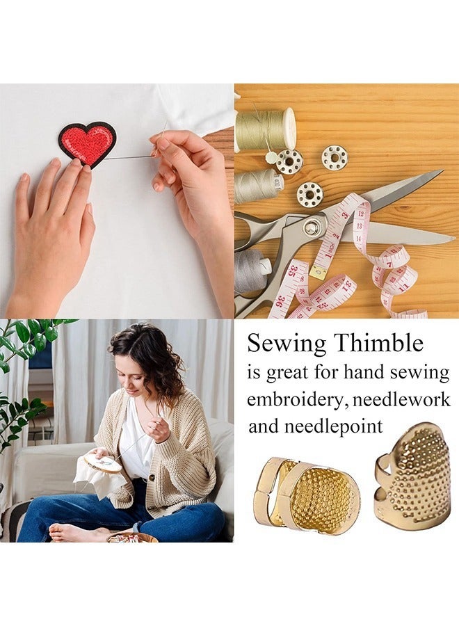 2 Pcs Sewing Thimble Finger Protector, Adjustable Finger Metal Shield Protector Pin Needles Sewing Quilting Craft Accessories DIY Sewing Tools Needlework (Gold) - Image 5