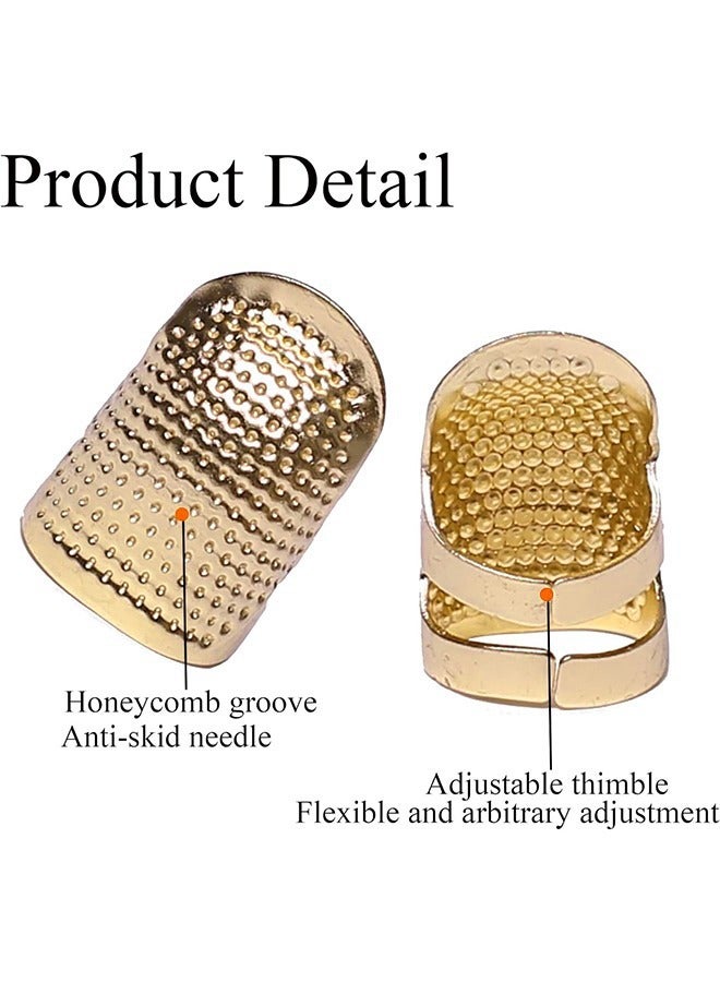 2 Pcs Sewing Thimble Finger Protector, Adjustable Finger Metal Shield Protector Pin Needles Sewing Quilting Craft Accessories DIY Sewing Tools Needlework (Gold) - Image 3