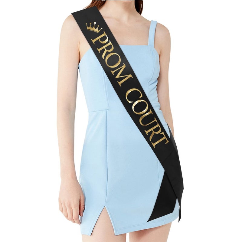 TTCOROCK "Prom Court" Sash - School Dance Graduation Party School Party Accessories, Black with Gold Print - Image 3