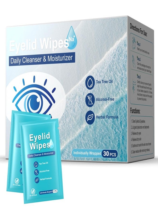 ZHENYEMEI 30PCS Tea Tree Oil Eyelid Cleansing Wipes,For Dry Eyes Daily Eye Care&Makeup Remover with Physiological Saline Removing Oil and Debris from Eyelids, Rinse Free Individually Wrapped Travel Essentials - Image 1