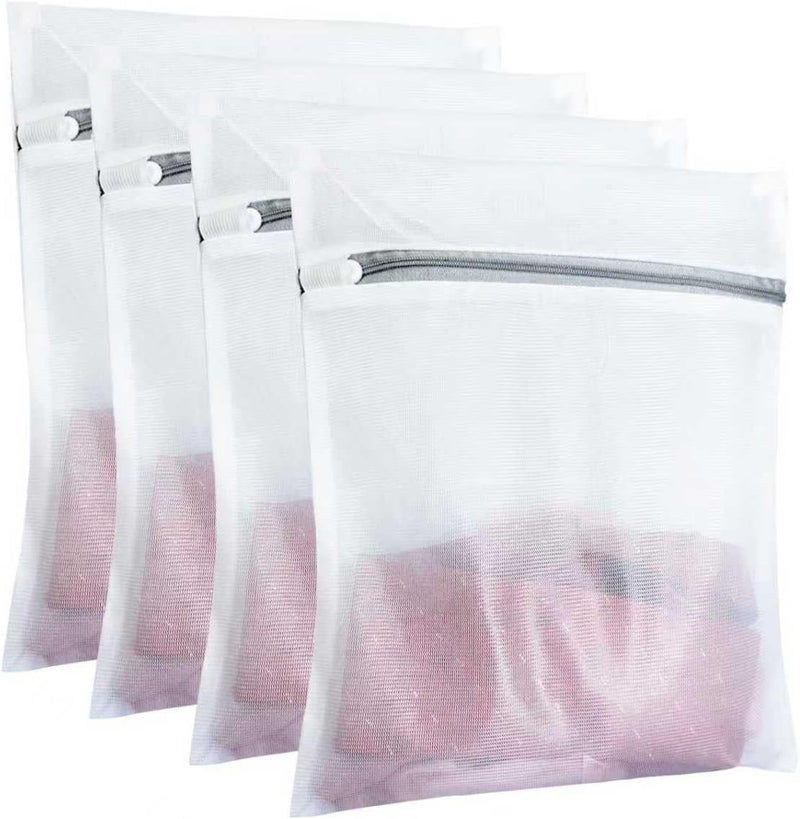 BTIFU 4Pcs Mesh Laundry Bags, Durable Delicate Laundry Bag for College, Dorm, Travel, Family and Apartment Dwellers, (20x15 Inches), White - Image 1