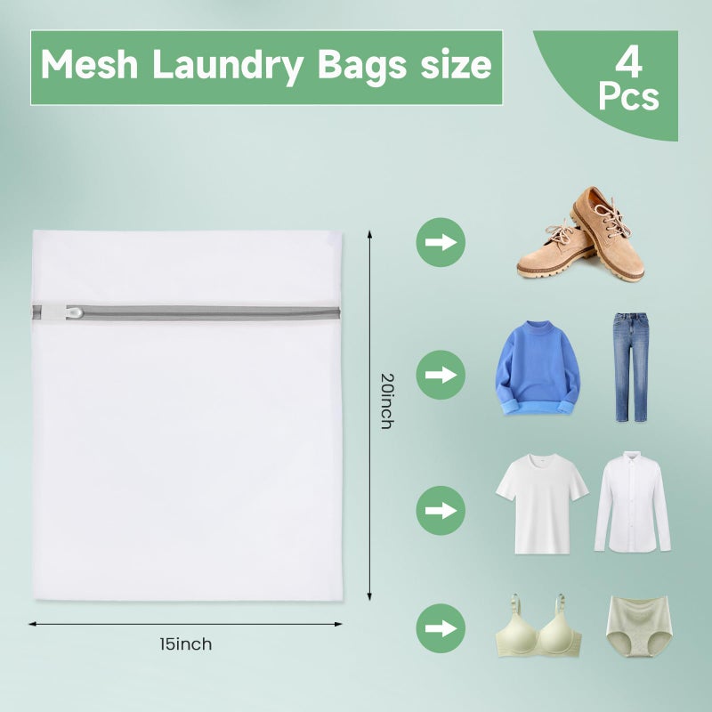BTIFU 4Pcs Mesh Laundry Bags, Durable Delicate Laundry Bag for College, Dorm, Travel, Family and Apartment Dwellers, (20x15 Inches), White - Image 5