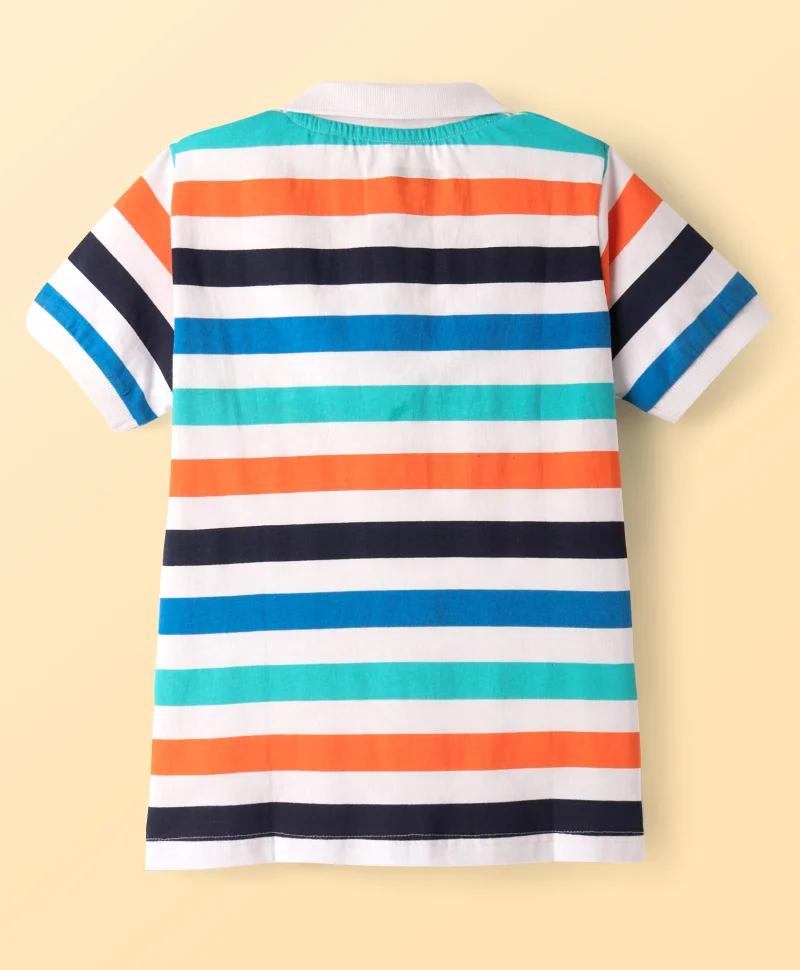 Pine Kids Pine Kids Cotton Knit Half Sleeves Striped Polo T-Shirt - Multicolor