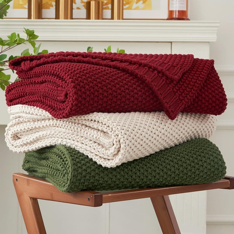 Longhui bedding لحاف منسوج بخيوط سميكة بلون بنفسجي داكن، خفيف الوزن، من مادة القطن العضوي بنسبة 100%، مناسب للأريكة أو سرير الأطفال أو غرفة الرضع، يتناسب مع الطراز الريفي الأنيق والعصري، مقاس 51” × 63”， مع كيس للغسيل مرفق. - Image 1