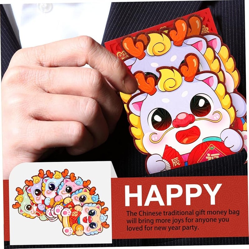 ظروف تقليدية صينية على شكل تنين باللون الأحمر 60 قطعة حزم نقود محظوظة للعام الجديد والزفاف - Image 5