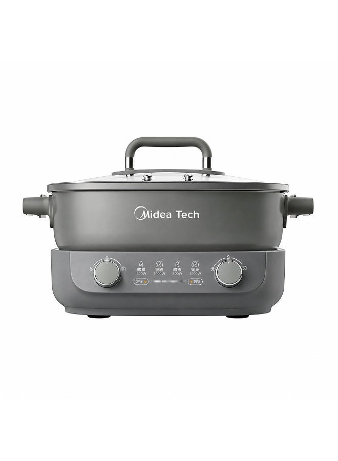 Midea Tech 6.2L Dual Zone Electric Hot Pot | 2000W Multi-Cooker with Independent Dual Temperature Control | Non-Stick Antibacterial Coating | Removable Cooking Pot | Glass Lid | Hot Pot, Grill, Stew & Soup Cooker - Image 1