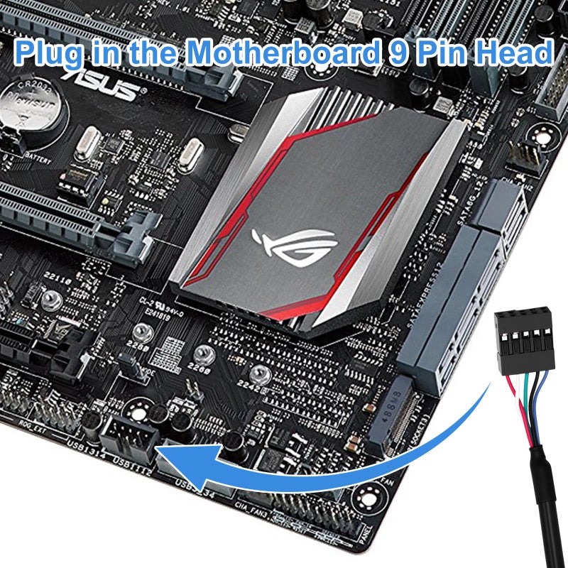 Duttek 9 pin USB Header to USB Cable, USB 2.0 Type A Male to Dupont 9 Pin Female Header Motherboard Cable Cord (AM to 9Pin 0.2M)(2 Pack) - Image 3